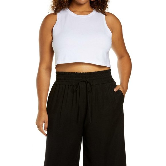 NWT Open Edit Cotton Crop T-Shirt 1X White - Picture 1 of 6